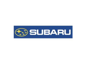 Subaru logo with yellow stars inside an oval on a blue background, next to the word SUBARU in bold white letters on a blue rectangle.