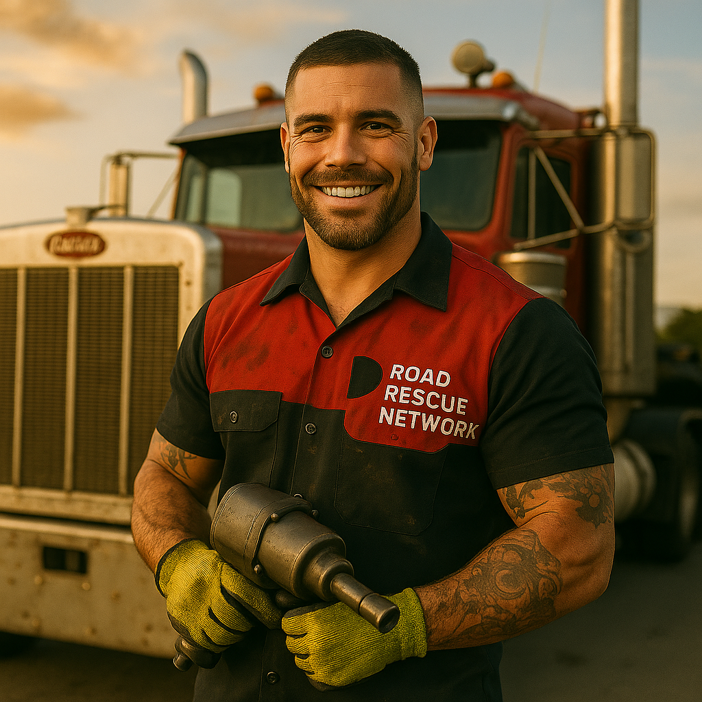 Diesel mechanic standing in front of a Peterbilt 379