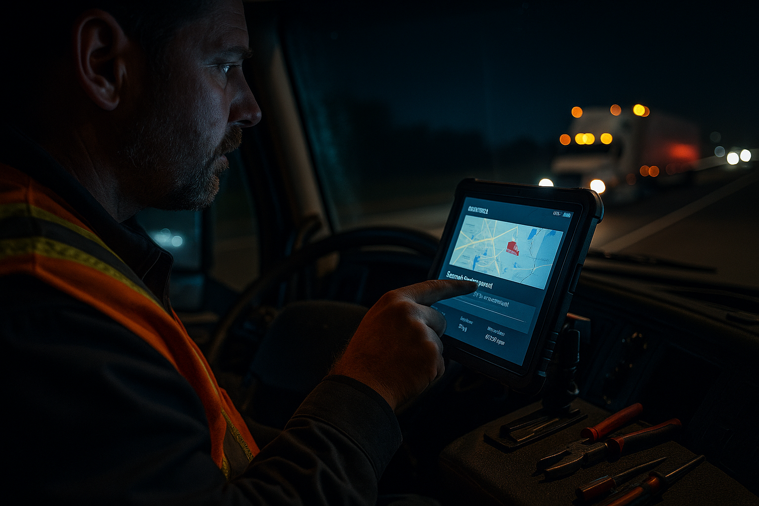Driver using tablet on highway