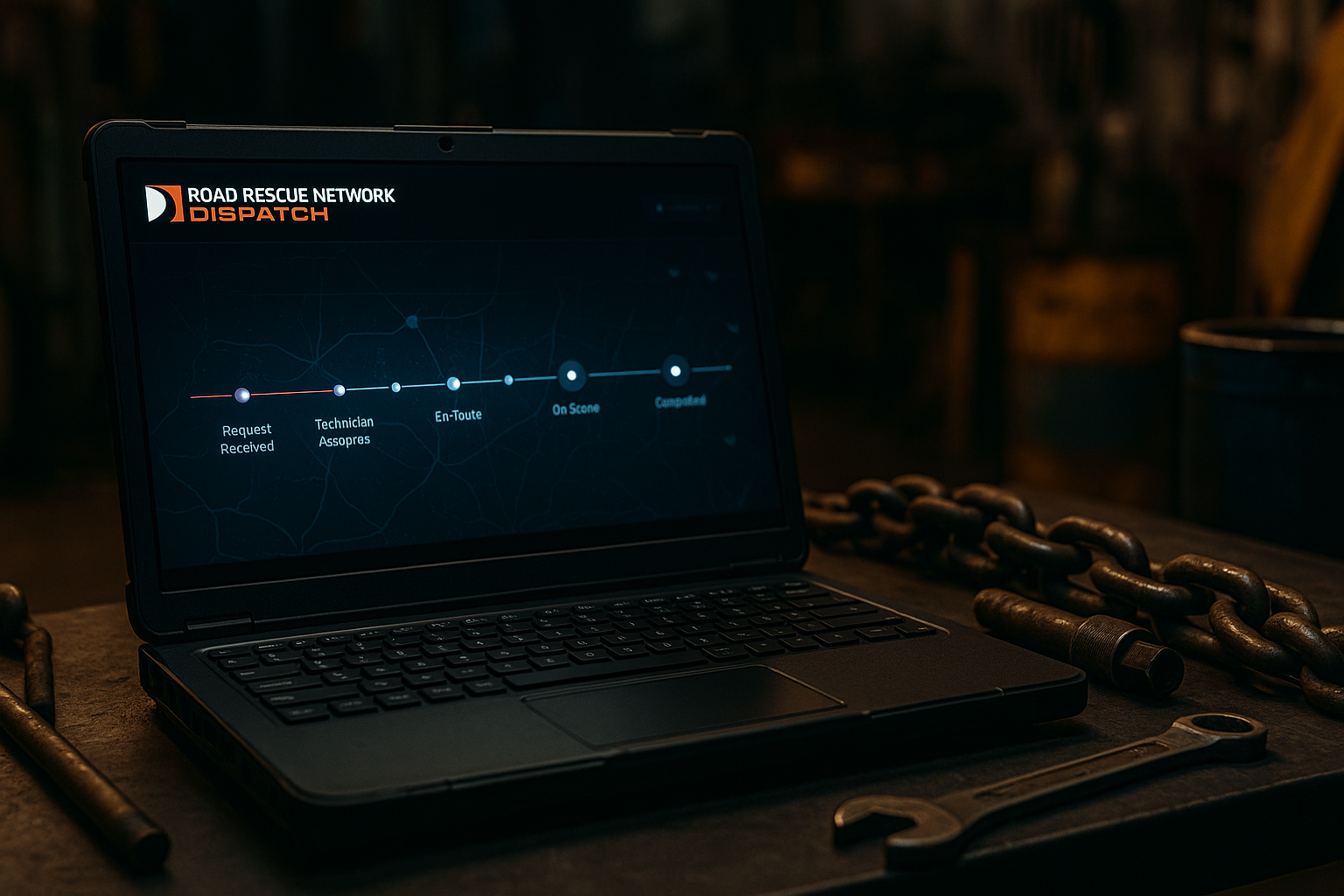 Laptop displaying dispatch status interface