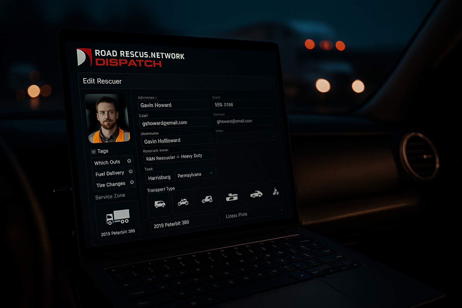 Laptop displaying dispatch information interface.
