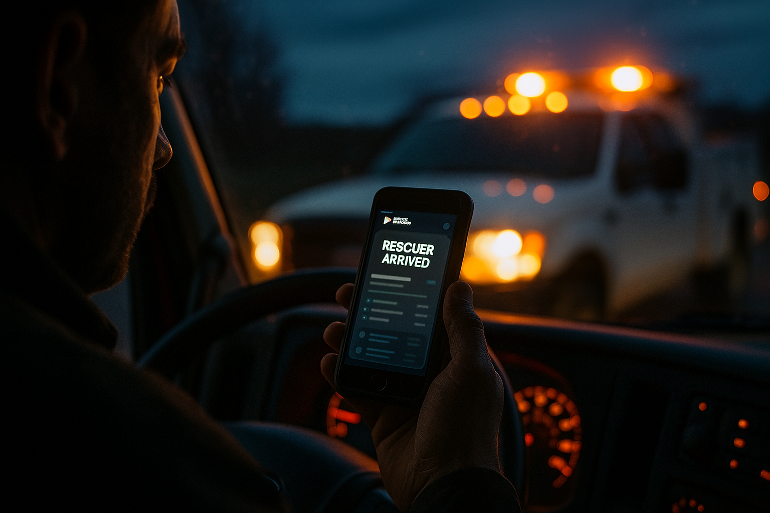 Rescue operation in progress at night.