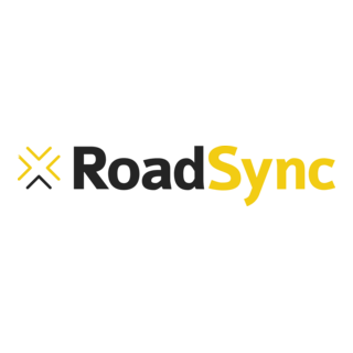 RoadSync logo with the word Road in black and Sync in yellow. A yellow and black abstract symbol, inspired by Roadside Assistance Dispatch, sits to the left of the text—all on a light gray background.